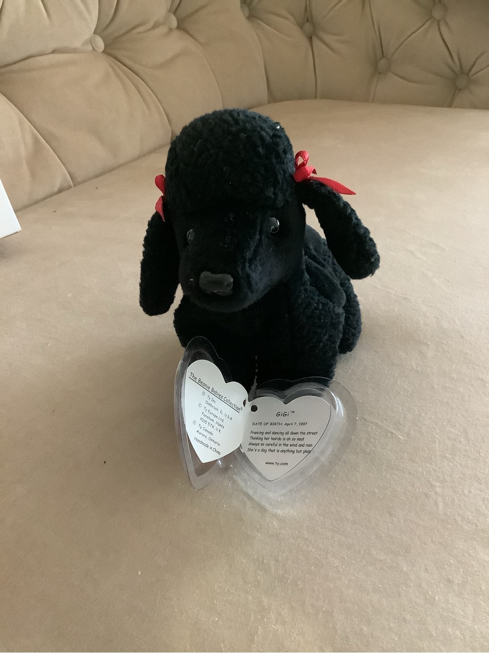 Black Plush Poodle with Red Ribbon Accent - Gigi